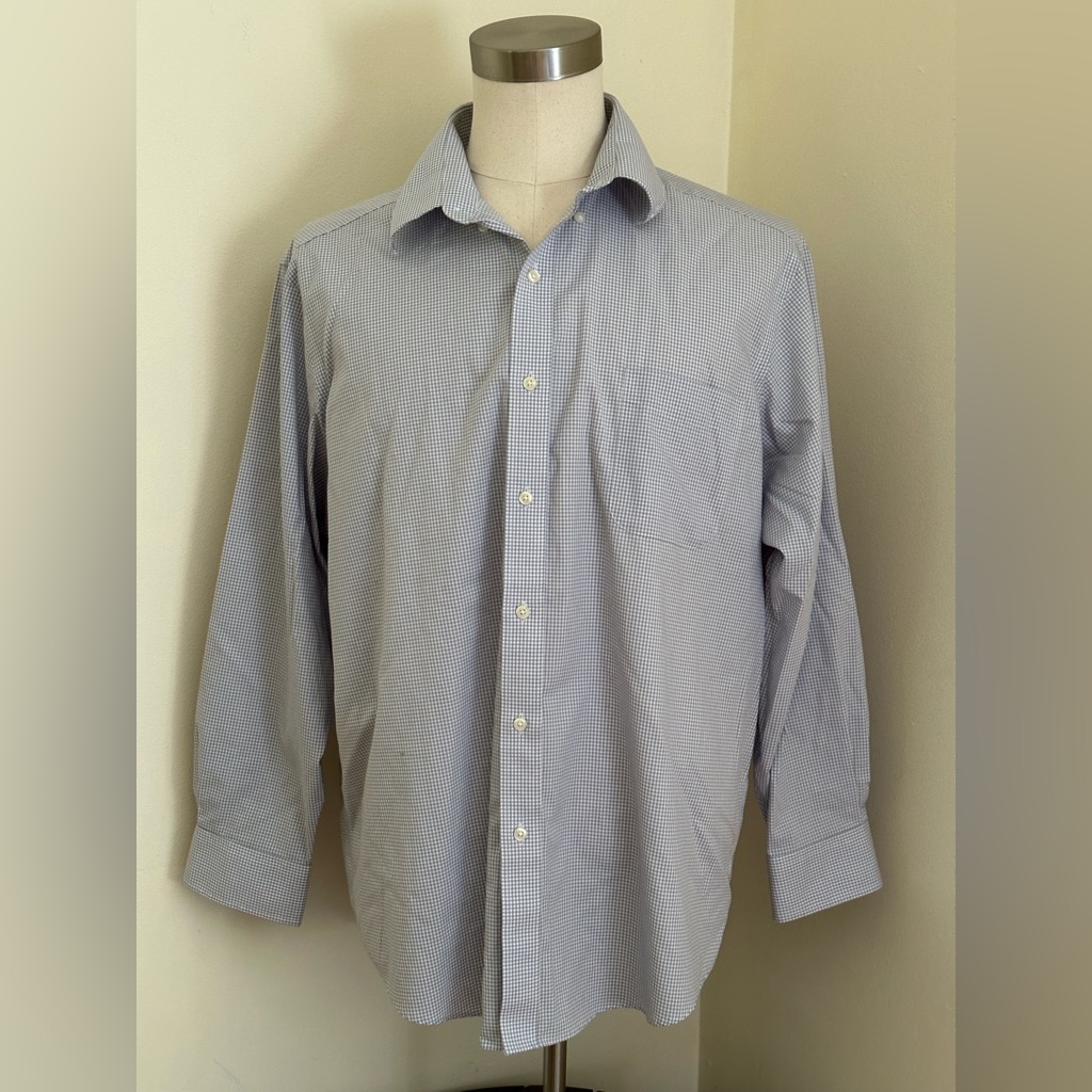 Buttoned Down Classic Dress Shirt BlueGrey Spread Collar Front Pocket Sz Xl